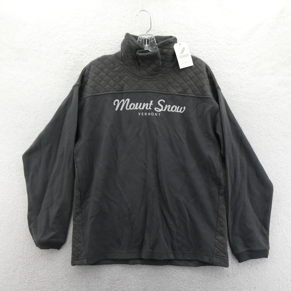 League Pullover Women Medium Mount Snow Vermont Gray Quilted Funnel Neck Top